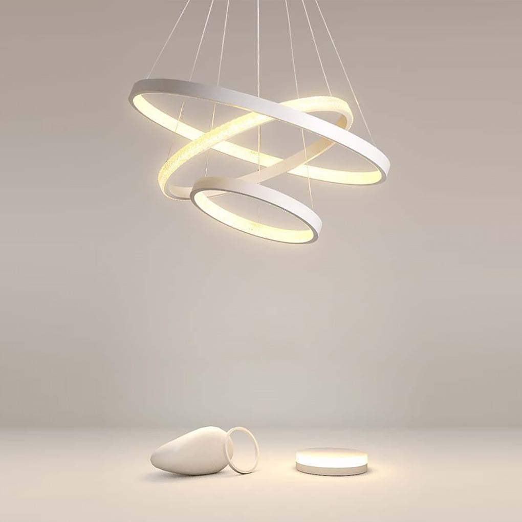 Round Shaped Modern Chandeliers 3 Rings Hanging LED Ceiling Lighting