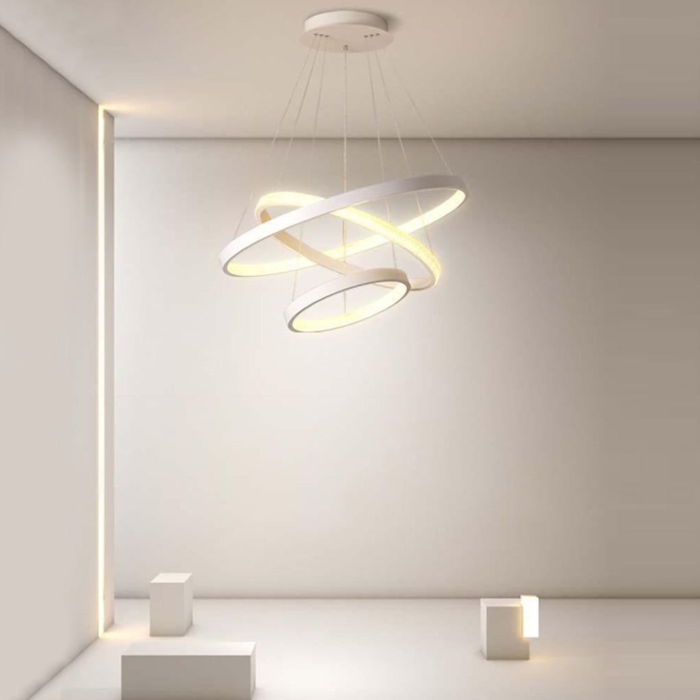 Round Shaped Modern Chandeliers 3 Rings Hanging LED Ceiling Lighting
