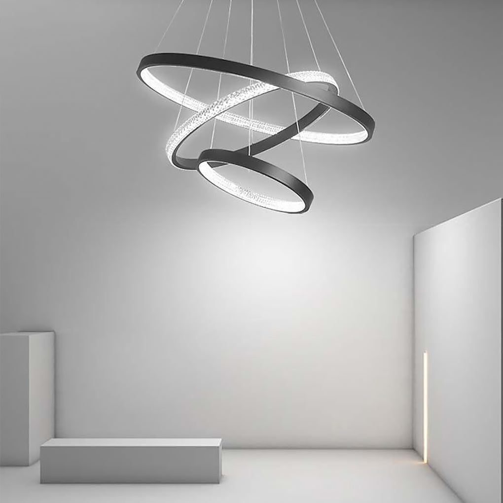 Round Shaped Modern Chandeliers 3 Rings Hanging LED Ceiling Lighting