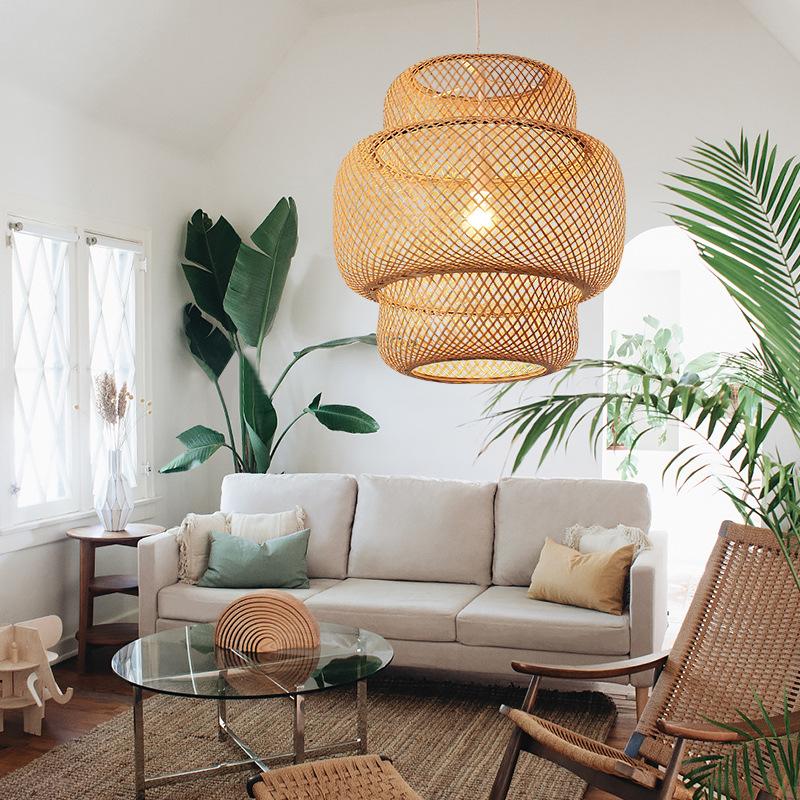 3 - Tiered Rustic Bamboo Woven Pendant Light Living Room Lighting Ideasing 1 - Light Single Cylinder Pendant