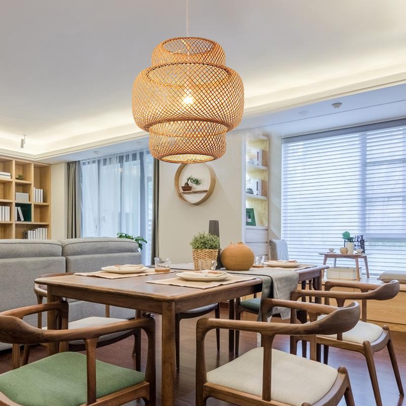 3 - Tiered Rustic Bamboo Woven Pendant Light Living Room Lighting Ideasing 1 - Light Single Cylinder Pendant