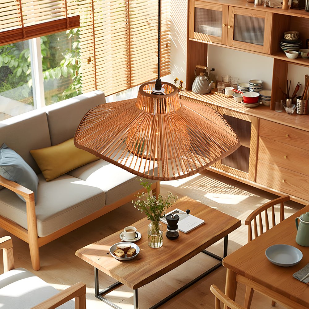 1 - Light Double Layer Hemp Rope Weaving Umbrella Pendant Light Kitchen Pendant Ceiling Lighting