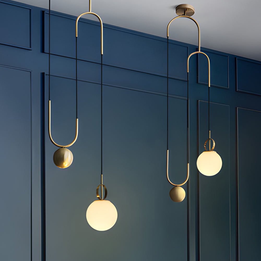 1 - Light Gold Hanging Opal Glass Globe Pendant Light