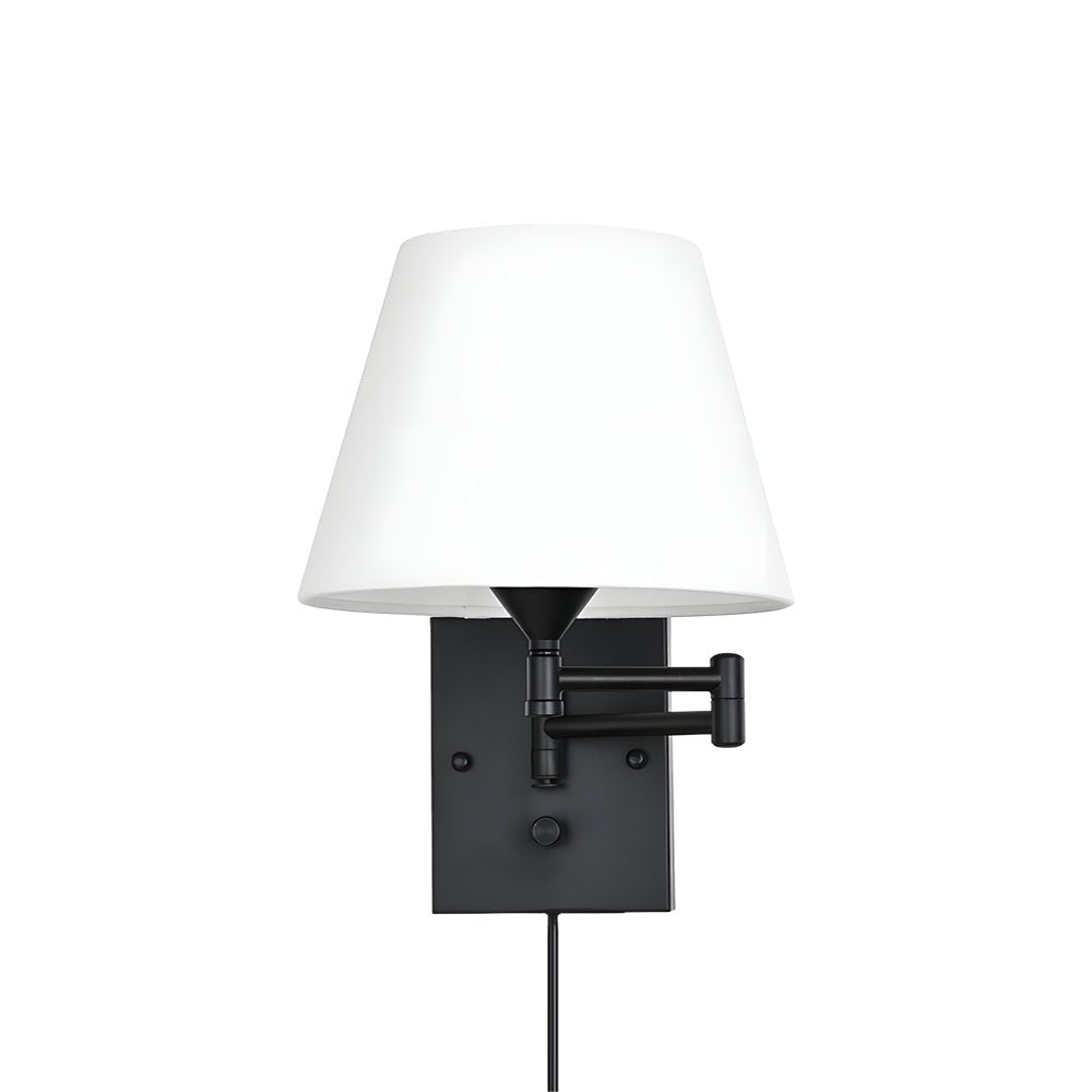 1 - Light Linen/Brown/White Plug - In Swing Arm Wall Lamp with Linen Shade