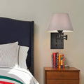 1 - Light Linen/Brown/White Plug - In Swing Arm Wall Lamp with Linen Shade