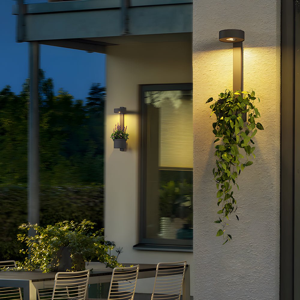 1 - Light Solar Wall Mounted Plant Stand Outdoor Wall Light with Planter