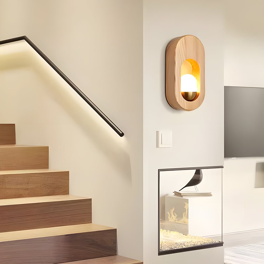 1 - Light Wood Oval Wall Sconce - Wood/Walnut