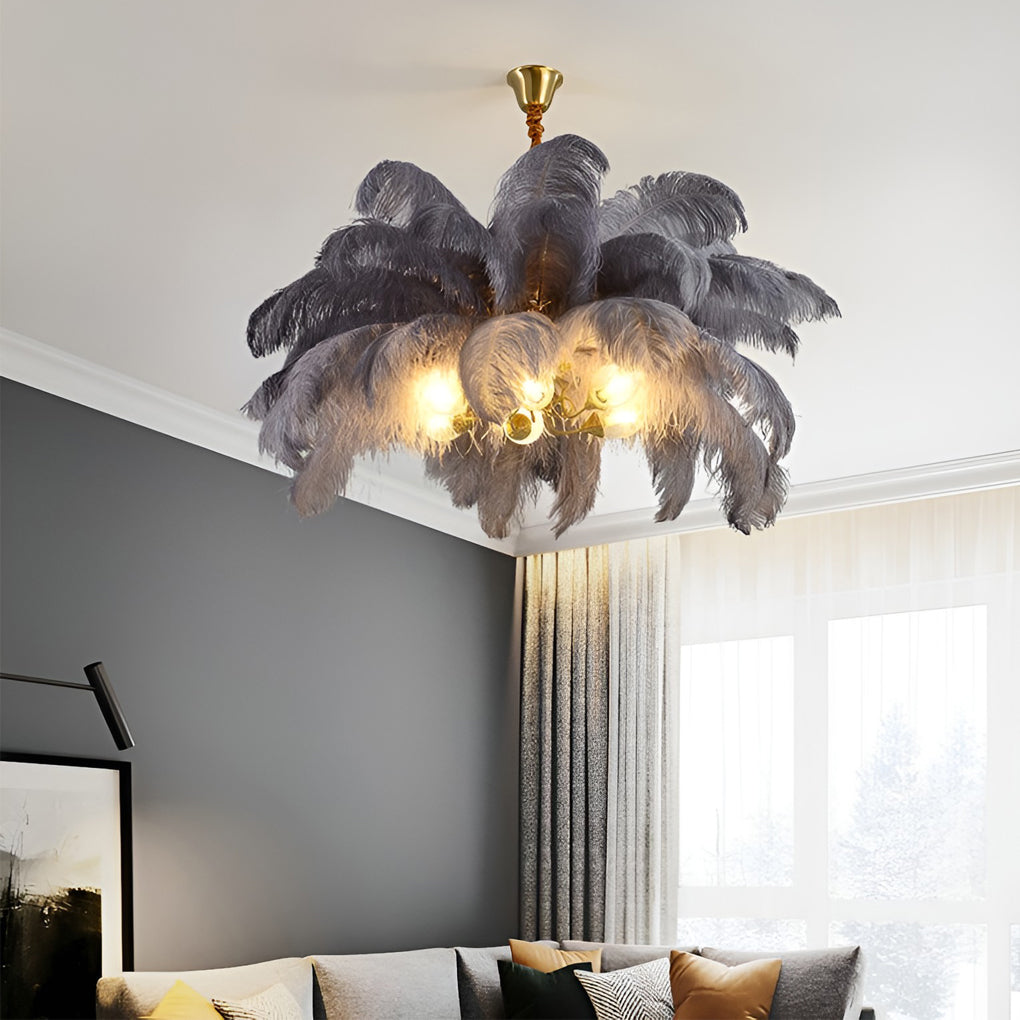 Creative Feathers Copper Ins Nordic Chandelier Flush Mount Ceiling Lighting