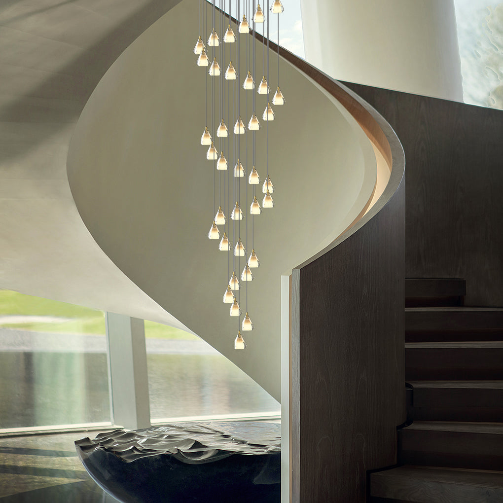 Creative Crystal Shade Three Step Dimming Nordic Staircase Chandelier Design