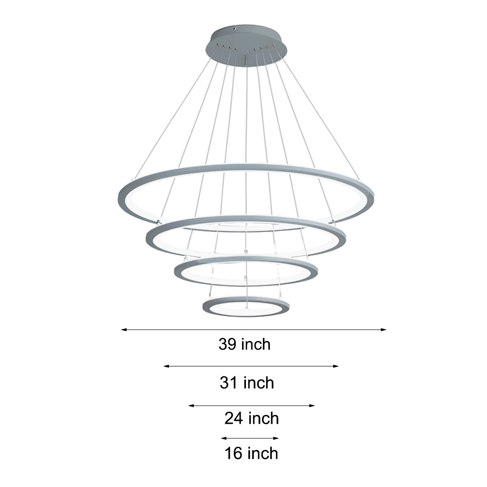 4 Rings Chandelier Light LED Mid-century Chandeliers with Remote Design
