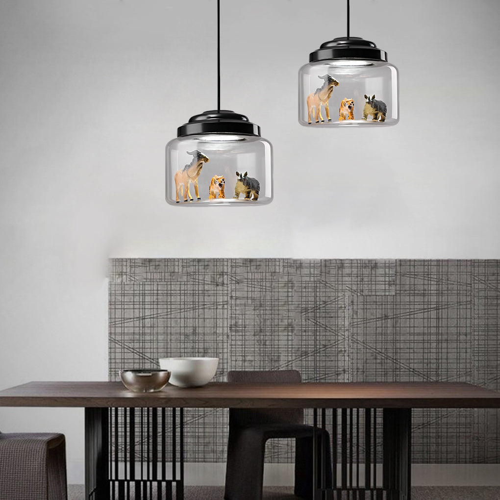Personality Animal Model Decor Glass Jar LED Black Modern Pendant Lighting