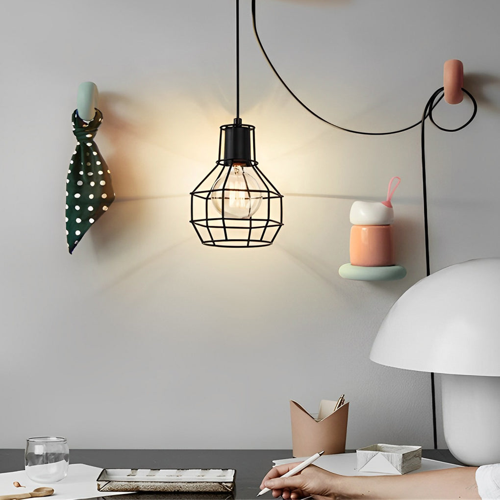 Retro Creative Metal Lantern Cage Shape Industrial Style Chandelier with Button Switch Design