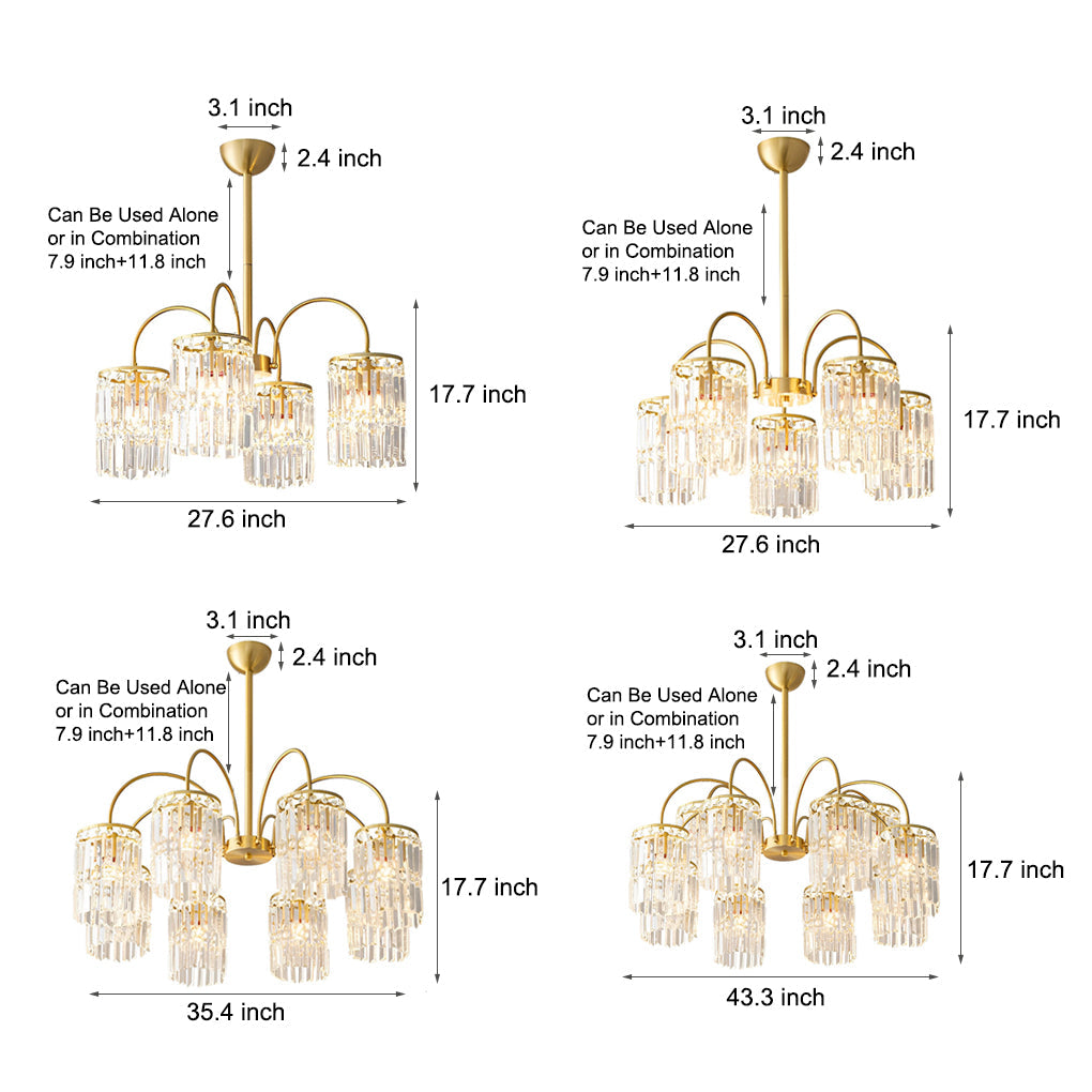 Crystal Shade Copper Curved Arms Luxury Post-Modern Chandelier Light Design