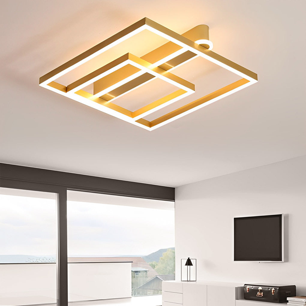Square Double Frame Metal Aluminum Creative LED Nordic Ceiling Lighting Fixture