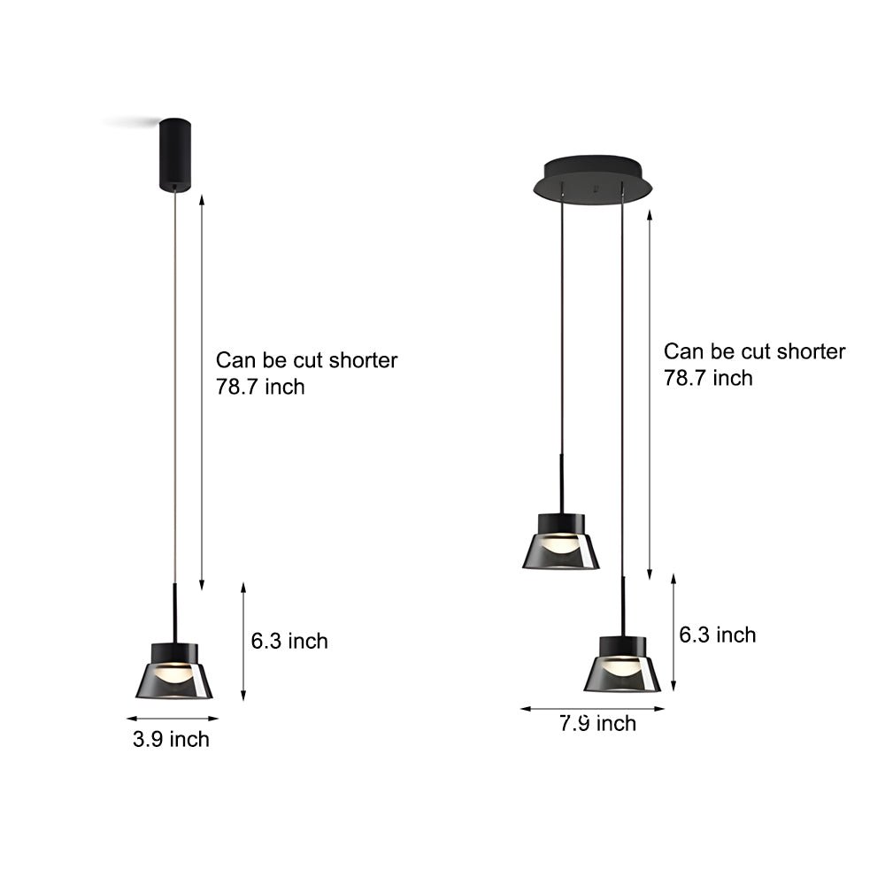 1/2 - Light Smoked Gray Glass Pendant Light LED Island Glass Chandelier Black Hanging Ceiling Lamp for Bedroom