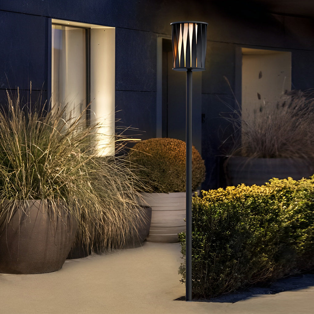 Stainless Steel Outdoor Floor Lamp with Rotating Design and Vertical Slats