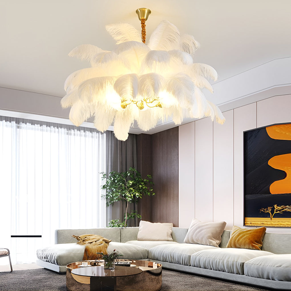 Creative Feathers Copper Ins Nordic Chandelier Flush Mount Ceiling Lighting