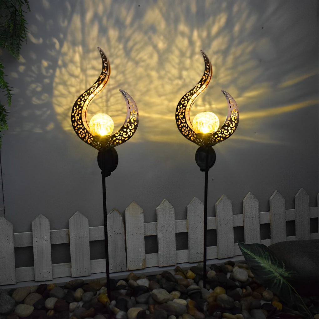 Iron Moon Flame Creative Hollow Projection Cracked Glass Solar Lawn Lights - Dazuma