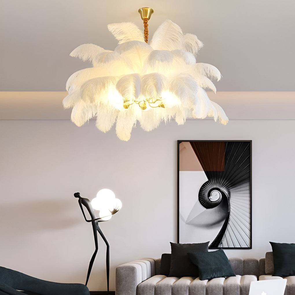 Creative Feathers Copper Ins Nordic Chandelier Flush Mount Ceiling Lighting