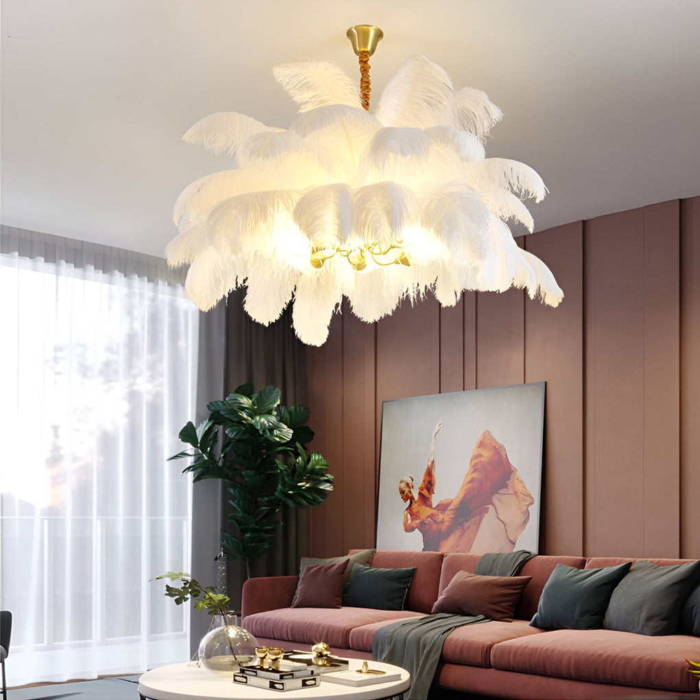 Creative Feathers Copper Ins Nordic Chandelier Flush Mount Ceiling Lighting