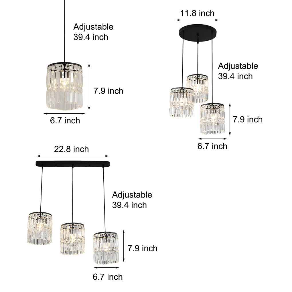 Cylindrical Crystal Shade Three Step Dimming Nordic Hanging Lights Fixture Design