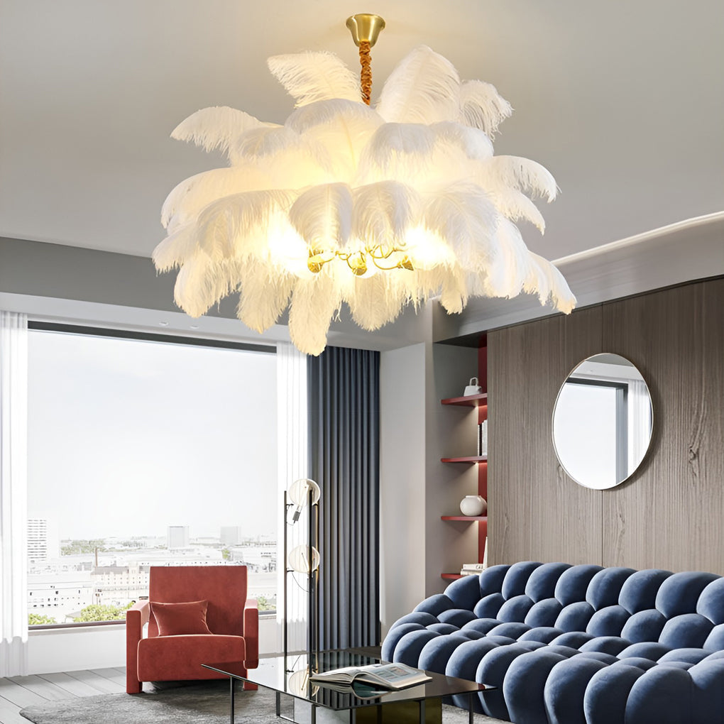 Creative Feathers Copper Ins Nordic Chandelier Flush Mount Ceiling Lighting