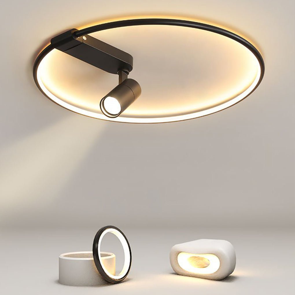 16'' Round Dimmable Adjustable Flush Mount Light with Spotlights Track Lights
