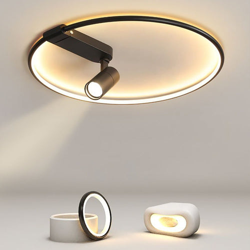 16'' Round Dimmable Adjustable Flush Mount Light with Spotlights Track Lights