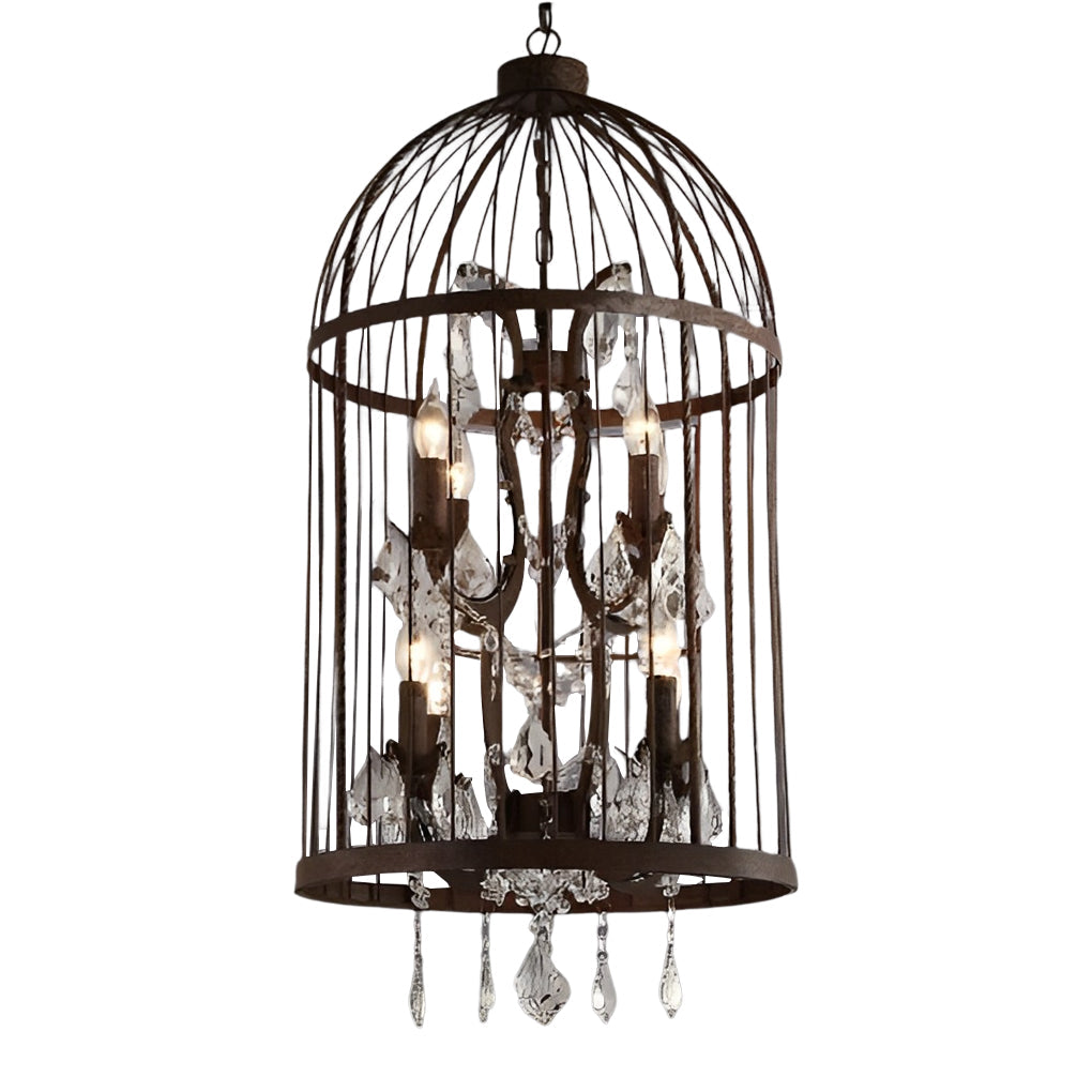 Birdcage Iron Crystal Ornaments Retro Industrial Style Chandelier Light Design