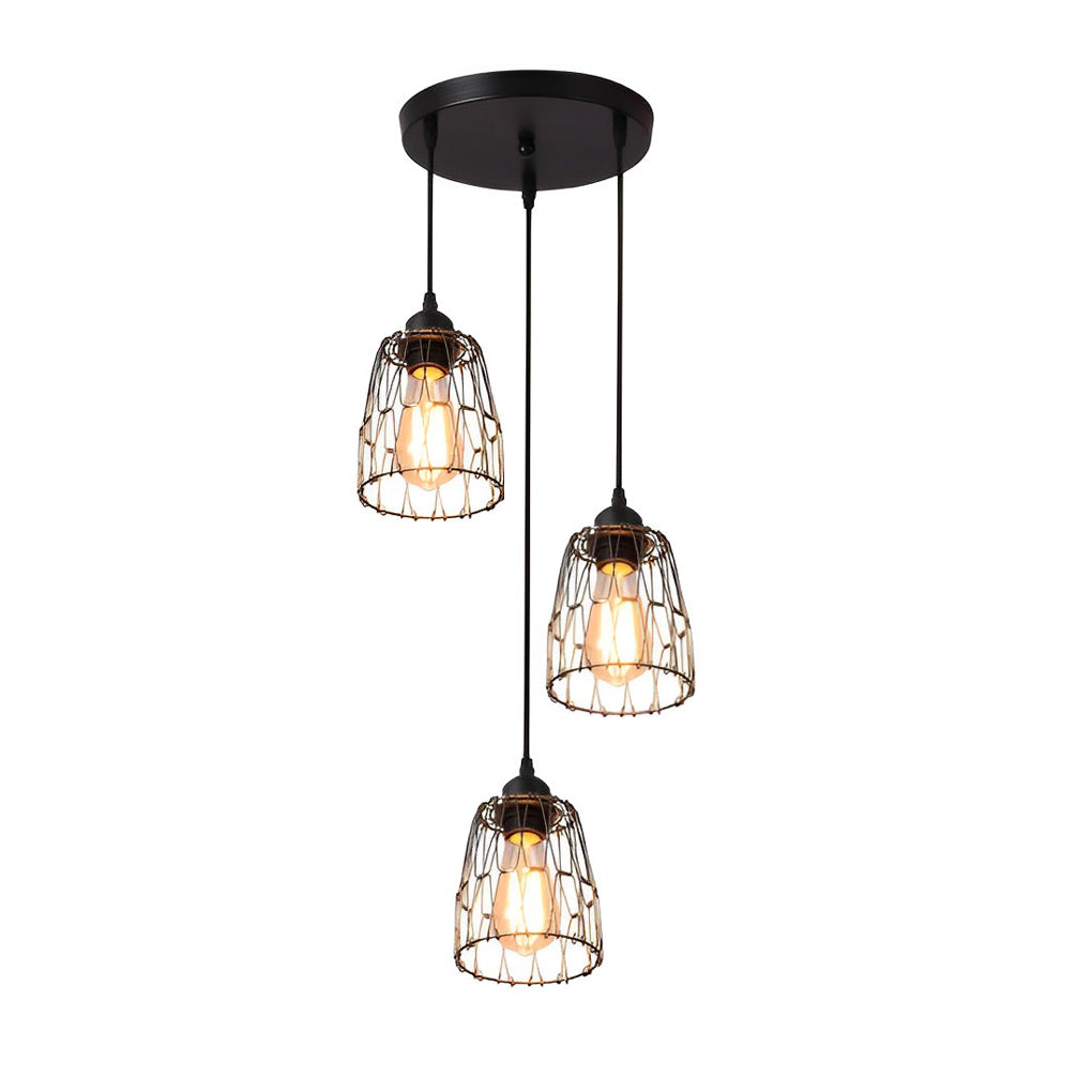 3 Lights Changeable Shape Iron Cage Retro Industrial Style Chandelier Design