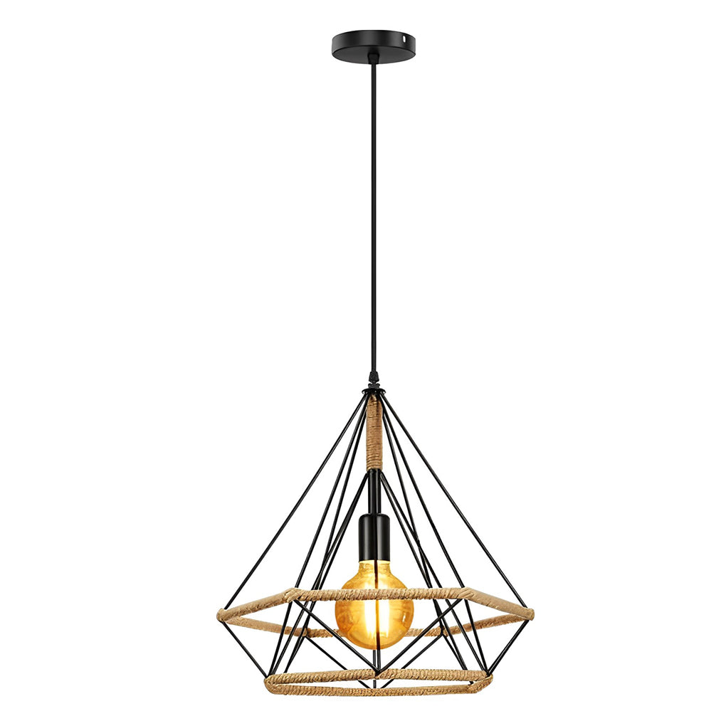 Geometric Creative Iron Rope Lantern Shape Black Rustic Chandelier Pendant Lightings