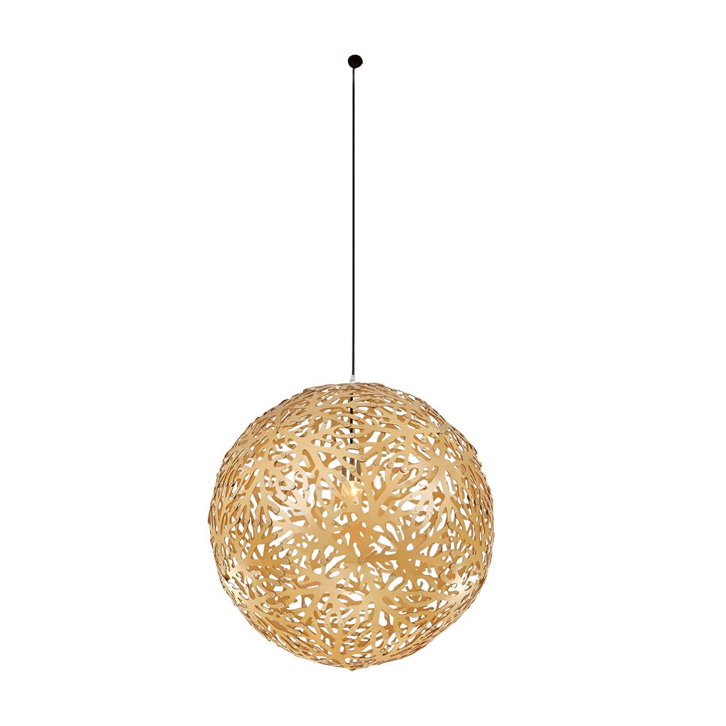 Handmade Hollowed Ball Basswood Shade LED Creative Modern Chandelier Design