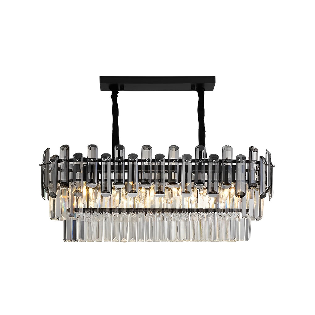 Long Rectangular Three Step Dimming LED Crystal Postmodern Chandelier Design