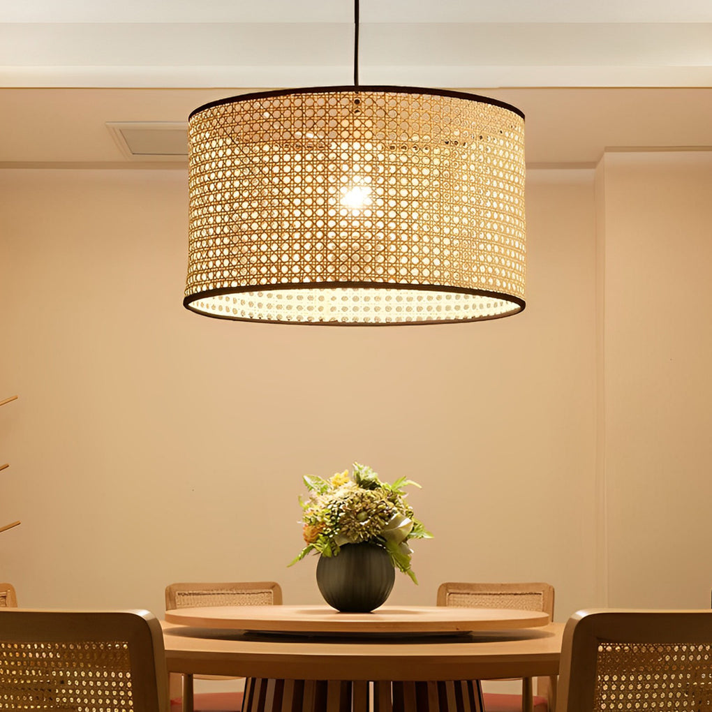 Farmhouse Round Bamboo Hanging Pendant Light Kitchen Lighting Dining Room Lighting Ceiling Light - Dazuma