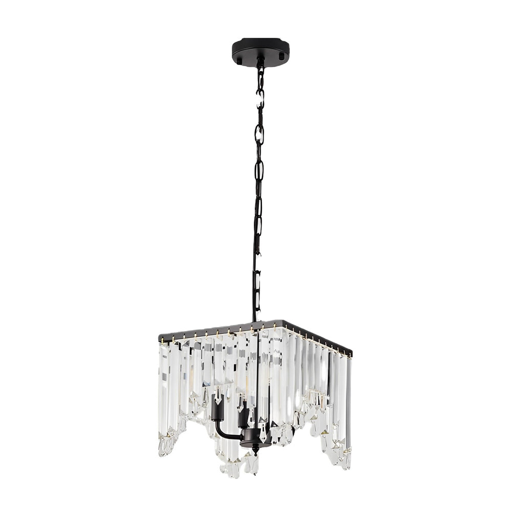 4 Lights Crystal Strips LED Three Step Dimming Black Modern Chandelier Design