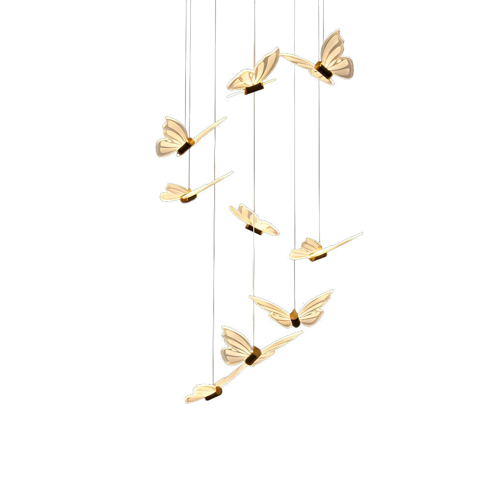 Small Butterflies Creative Three Step Dimming Modern Long Chandelier Design