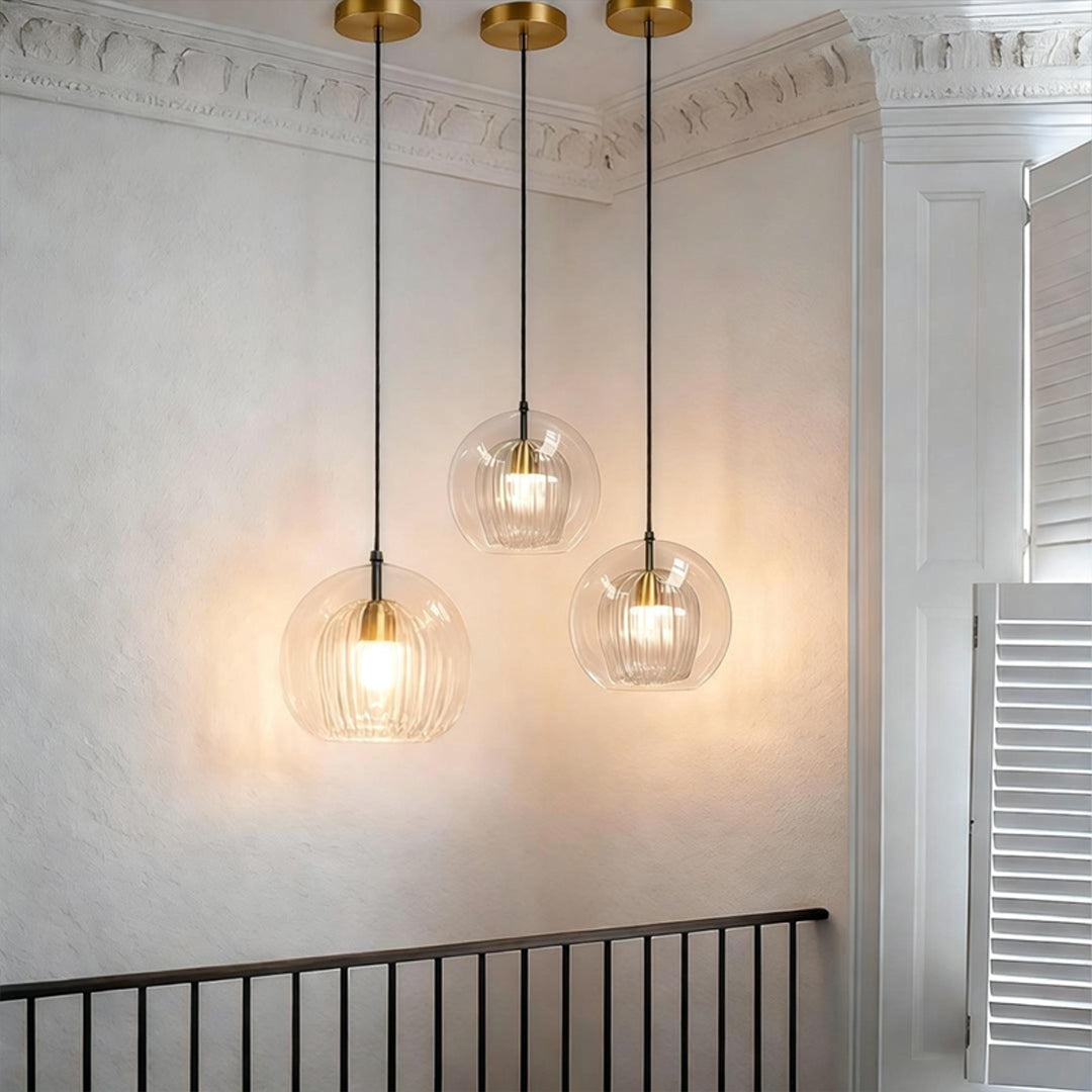 Creative Double Layer Glass Light Fixtureshade Electroplated Brass Chandelier