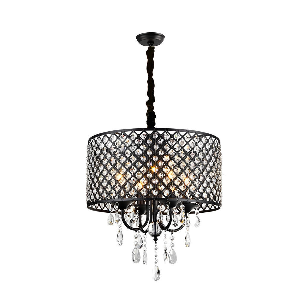 Round Iron Crystal Pendant Retro American Style Chandelier Hanging Lights Design
