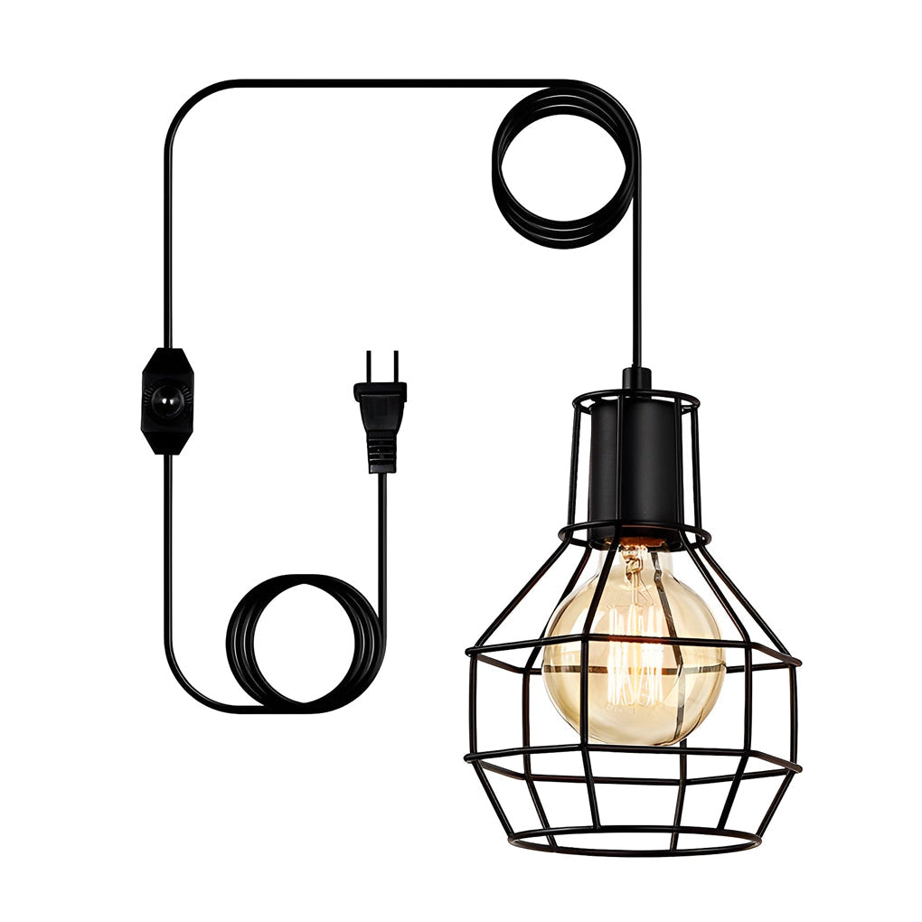 Retro Creative Metal Lantern Cage Shape Industrial Style Chandelier with Button Switch Design