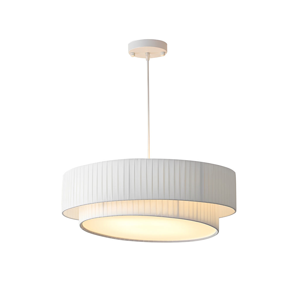 Double Layer Drum Pleated Fabric White Creative Nordic Chandelier Light Design