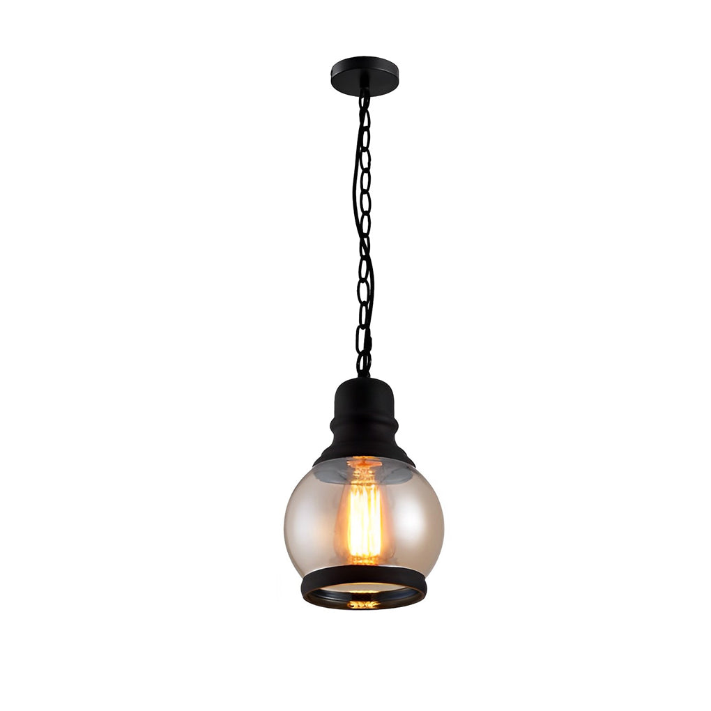 Retro Glass Iron Lantern Shape American Country Style Amber Chandelier Design