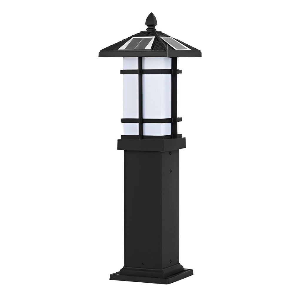 Modern Solar LED Bollard Lights with Ancient Asian Style Top Waterproof Outdoor Light