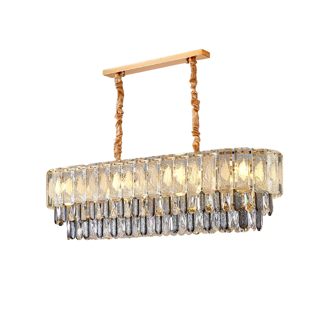Round Three Step Dimming LED Crystal Strips Postmodern Chandelier Light Design