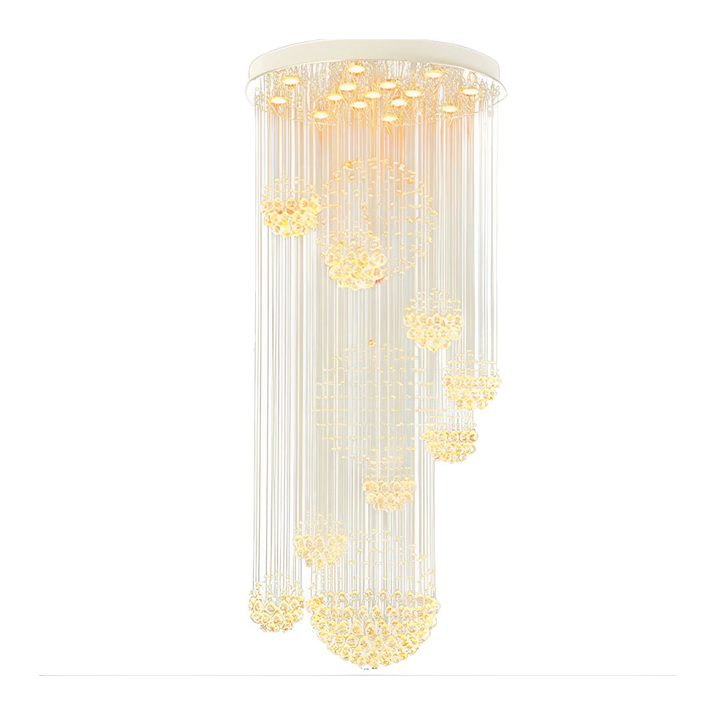 Spiral Raindrop Crystal Ball Three Step Dimming LED Staircase Chandelier Design