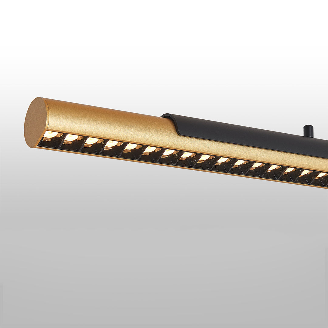 Brighten contemporary interiors with a 2 light linear pendant designed for dual-head, streamlined ceiling lighting.
