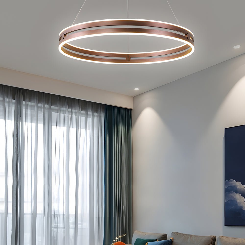 23.6 - in Double Wheel Chandelier Modern LED Pendant Light, Black/Gold/Brown