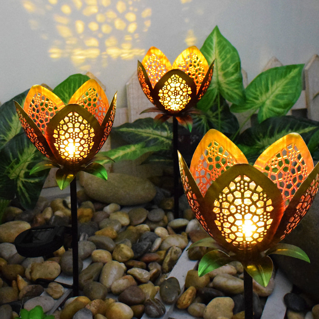 Mystical Moon & Sun Flame Iron Hollow Projector Solar Garden Light
