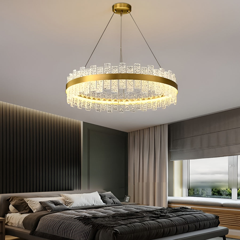 Round Dimming LED Glass Modern Crystal Chandelier Hanging Light Fixture Pendant Light