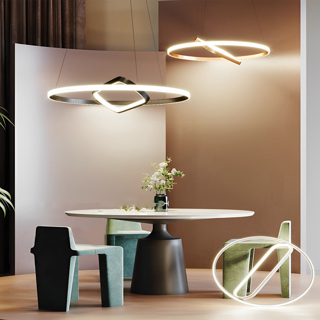 Adjustable Round Oval LED Stepless Dimming Black Modern Chandelier Design