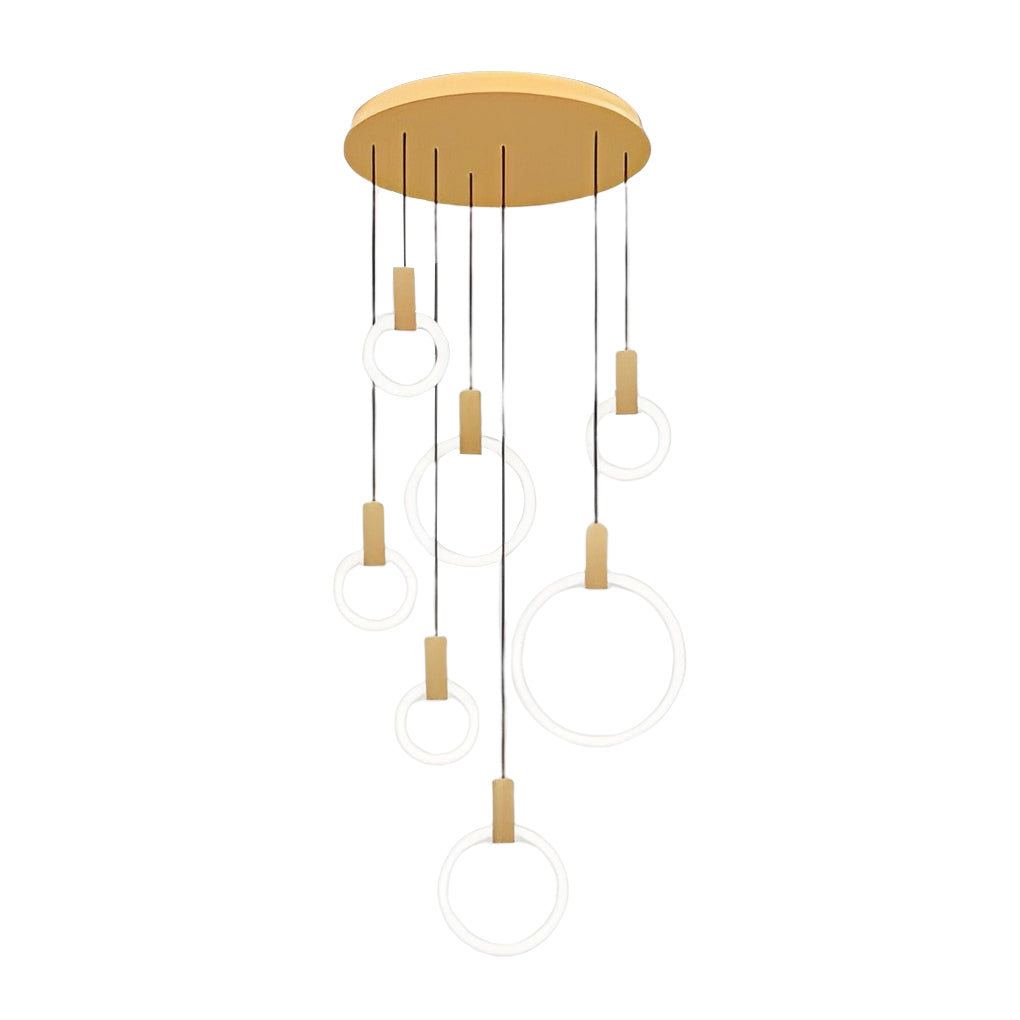 Minimalist Rings Stepless Dimming LED Nordic Duplex Stair Chandelier Design